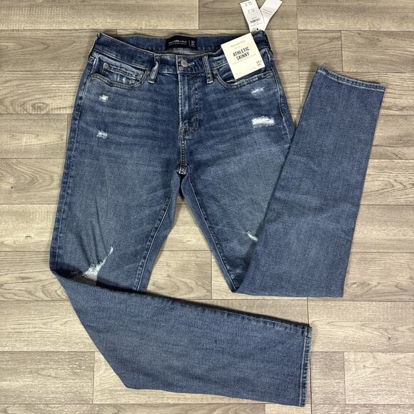 Abercrombie & Fitch Distressed Athletic Skinny Jeans Medium Wash sz 30 x 33 - Picture 1 of 8